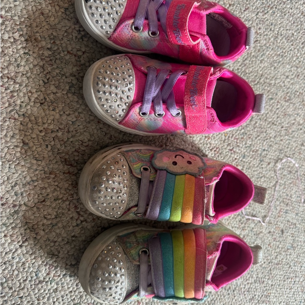 Skechers Girls Pink Rainbow Light-Up Sneakers with Rhinestone Toe